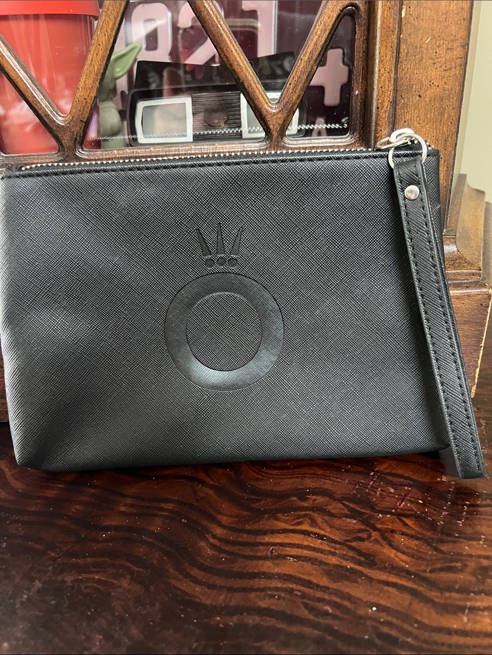 Ladies PANDORA Black Wristlet Pouch with Embossed Crest